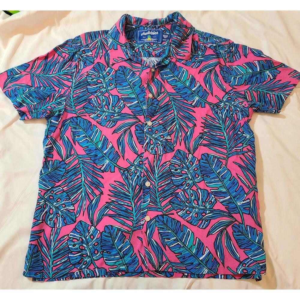 Chubbies Hawaiian Shirt Men’s Medium Blue Pink Tropical Aloha Button Front M - Picture 7 of 7